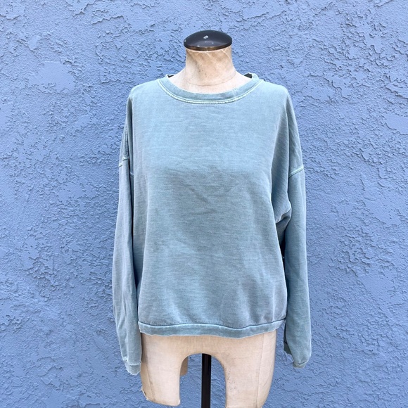 90s Distressed Sweatshirt boxy cut One Size Women's large Sage Green - Picture 2 of 11